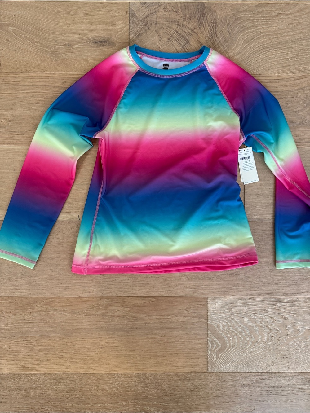 NWT Tea Collection Multicolor Rainbow Long-Sleeve Girls Rash Guard size 16